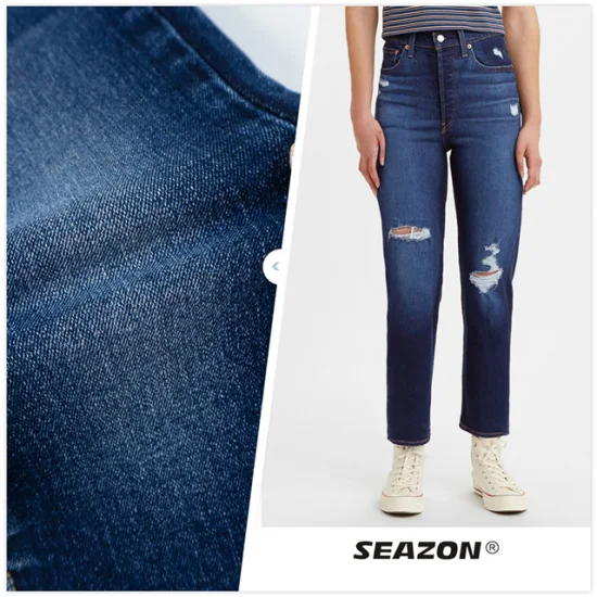 Zz0115 Tecido de algodão Jean reciclado Premium Bom tecido jeans elástico com estilo retro para jeans femininos