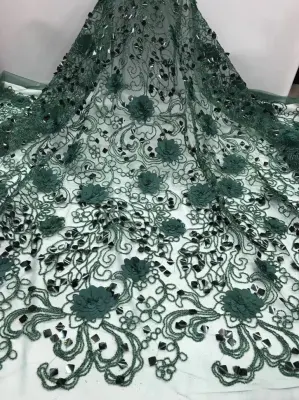 Flor Nigéria Laces 3D Bordado Nupcial Tule Laces Tecido para Vestido de Noiva